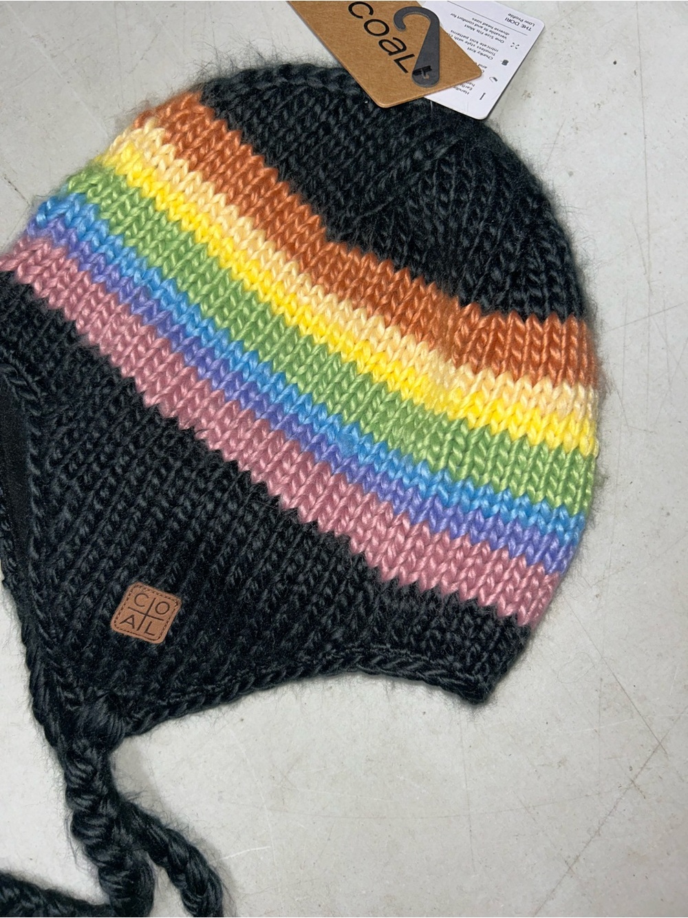 Coal knit rainbow toque with braided ear flap NWT